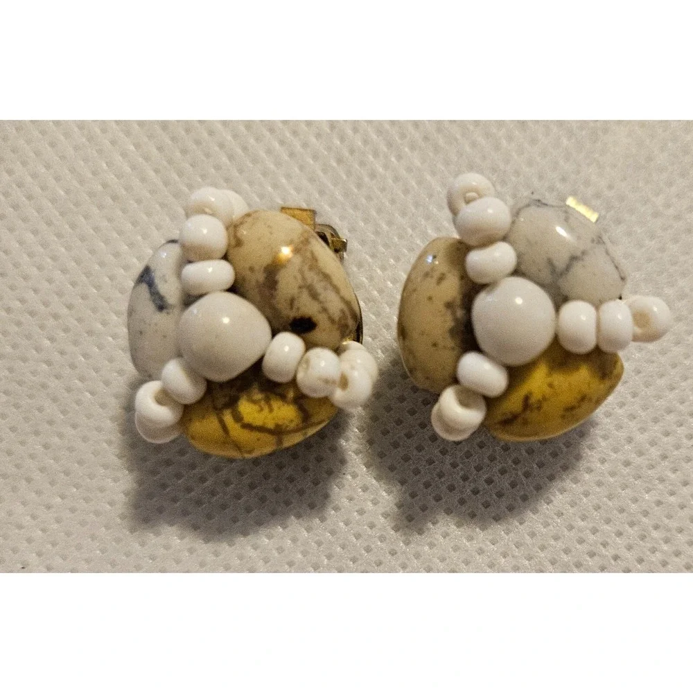 Vintage Beaded Clip On Earrings Statement Fashion Jewelry